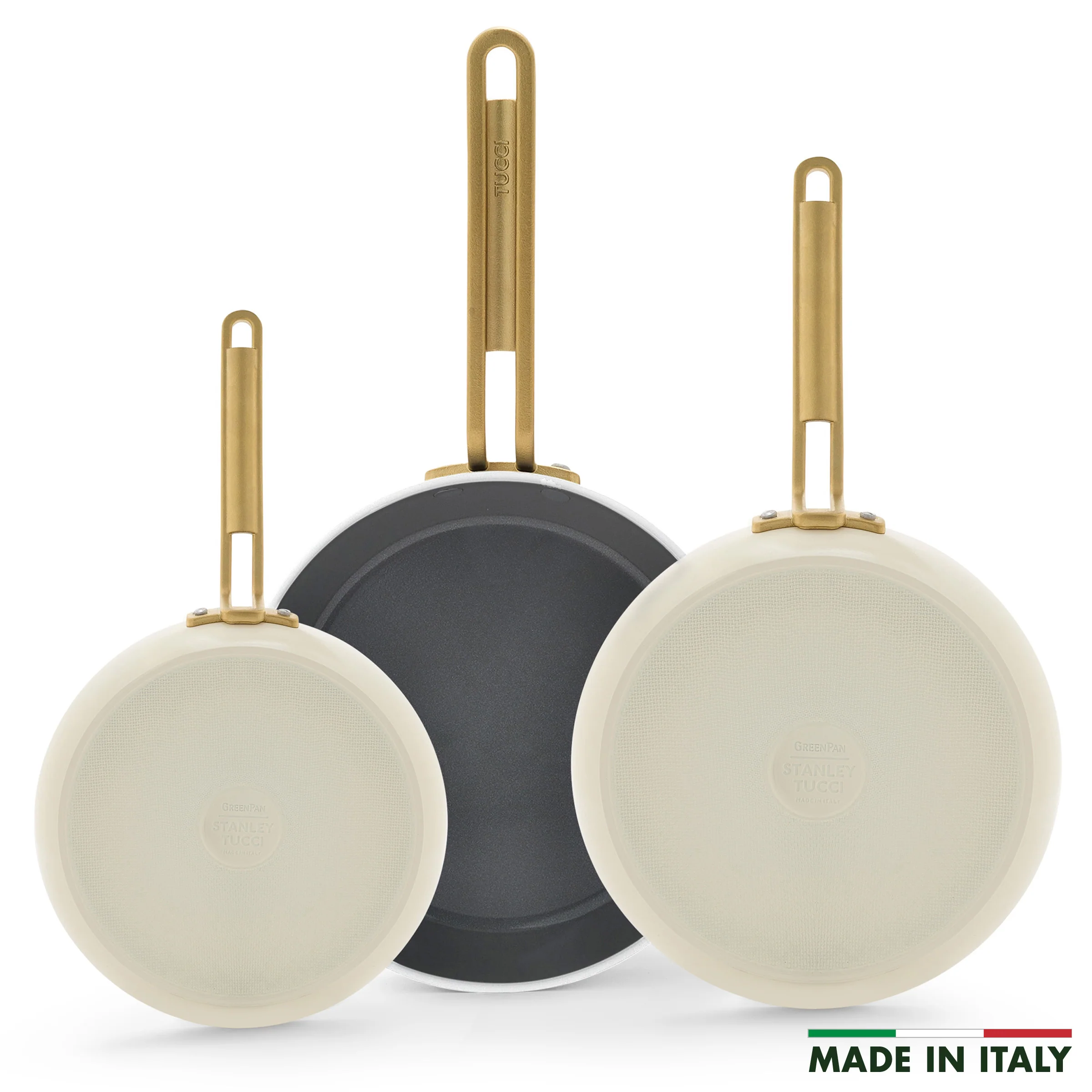 Stanley Tucci™ Ceramic Nonstick 8. 10 and 12 Frypan Set | Carrara White