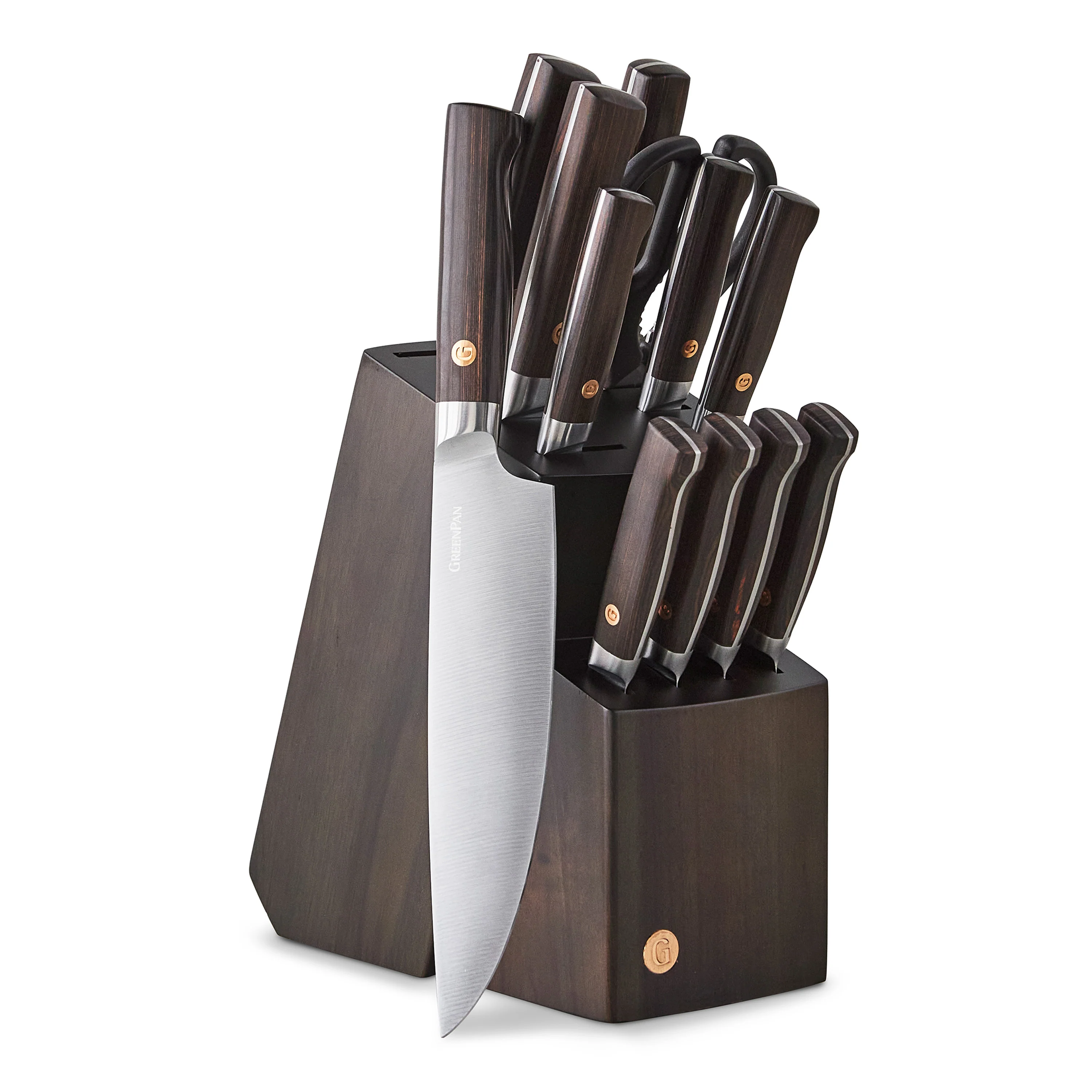 Elite Cutlery 13-Piece Knife Block Set with Dark-Wood Handles