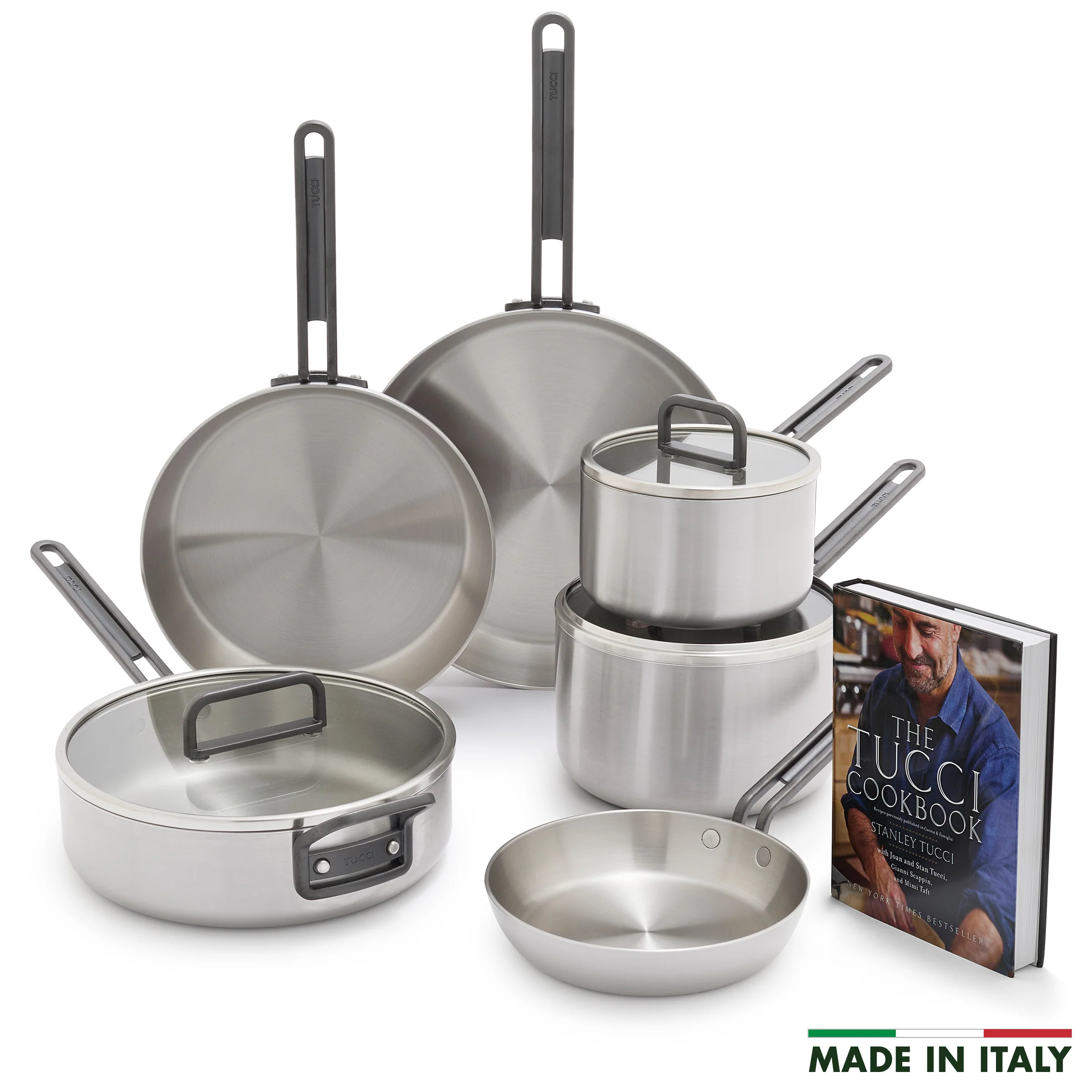 Stanley Tucci™ Uncoated Stainless Steel Ceramic Nonstick 9-Piece Cookware Set