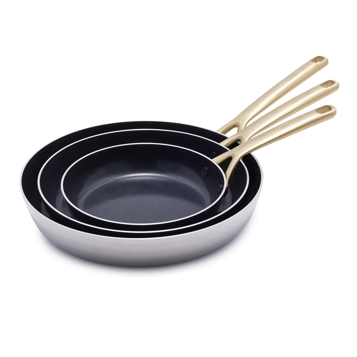 GP5 Stainless Steel 8. 10 and 12 Frypan Set | Champagne Handles