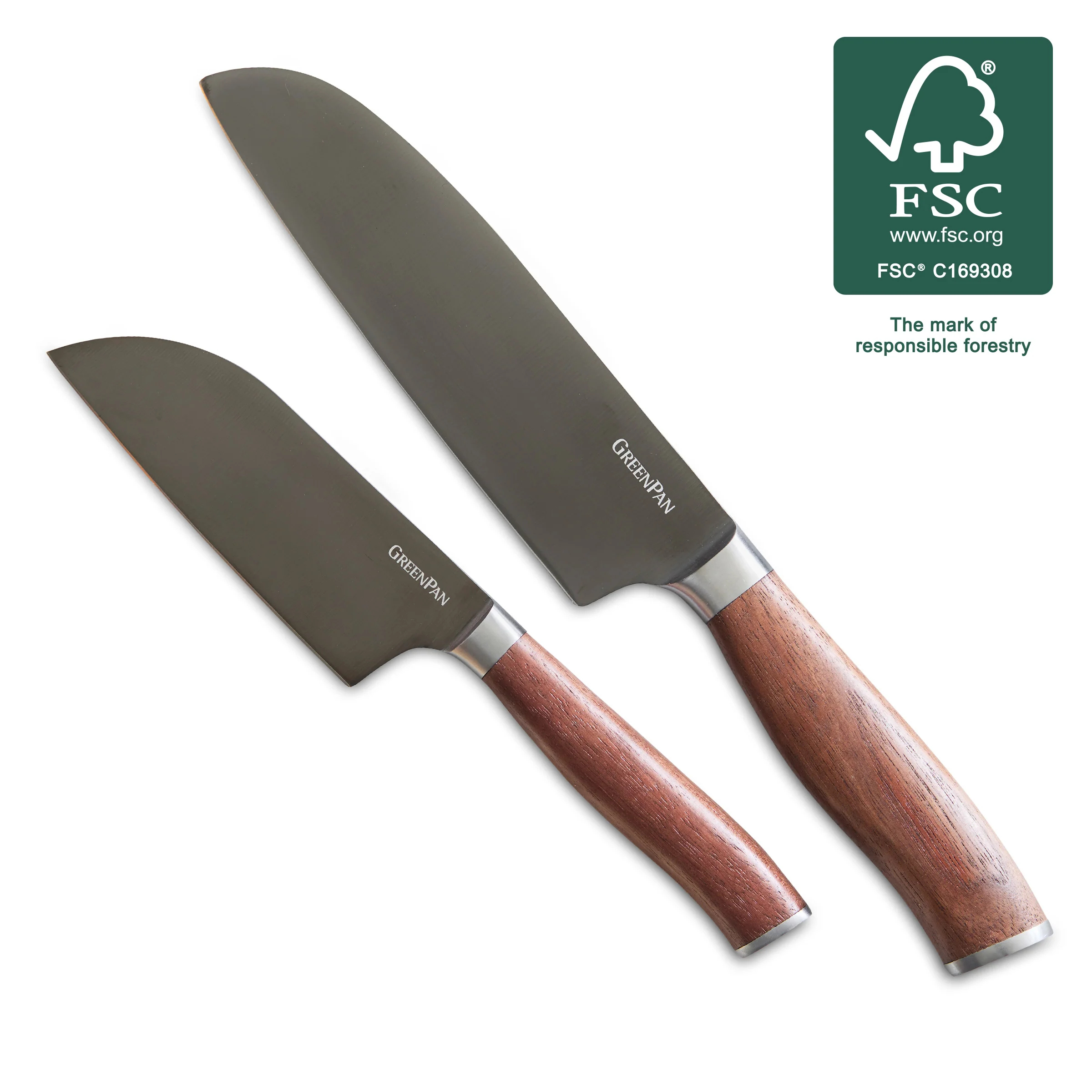 Premiere Titanium Cutlery 2-Piece Santoku Knife Set with Walnut Handles