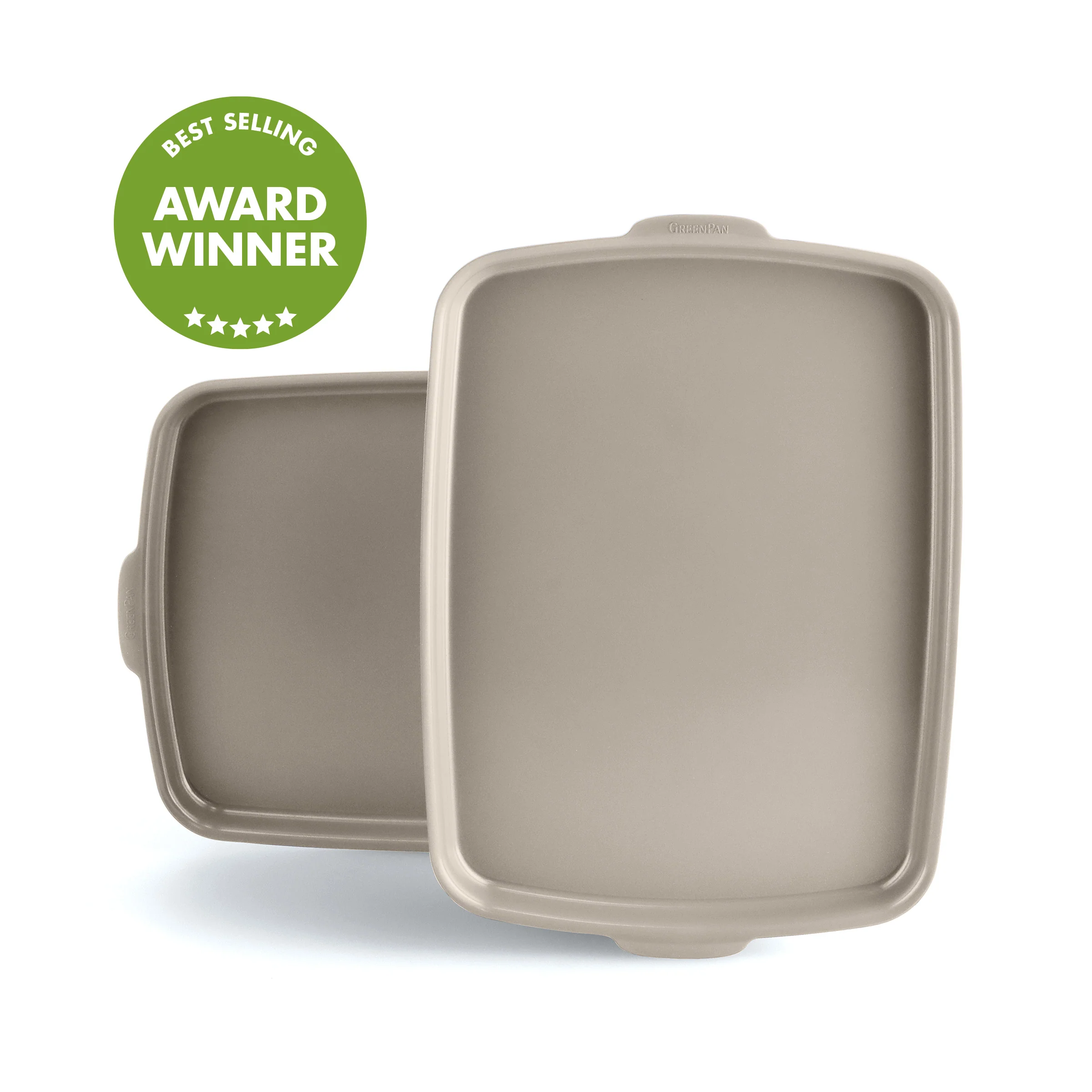 Premiere Ovenware Ceramic Nonstick 13 x 9 Quarter Sheet Pan Set | Taupe